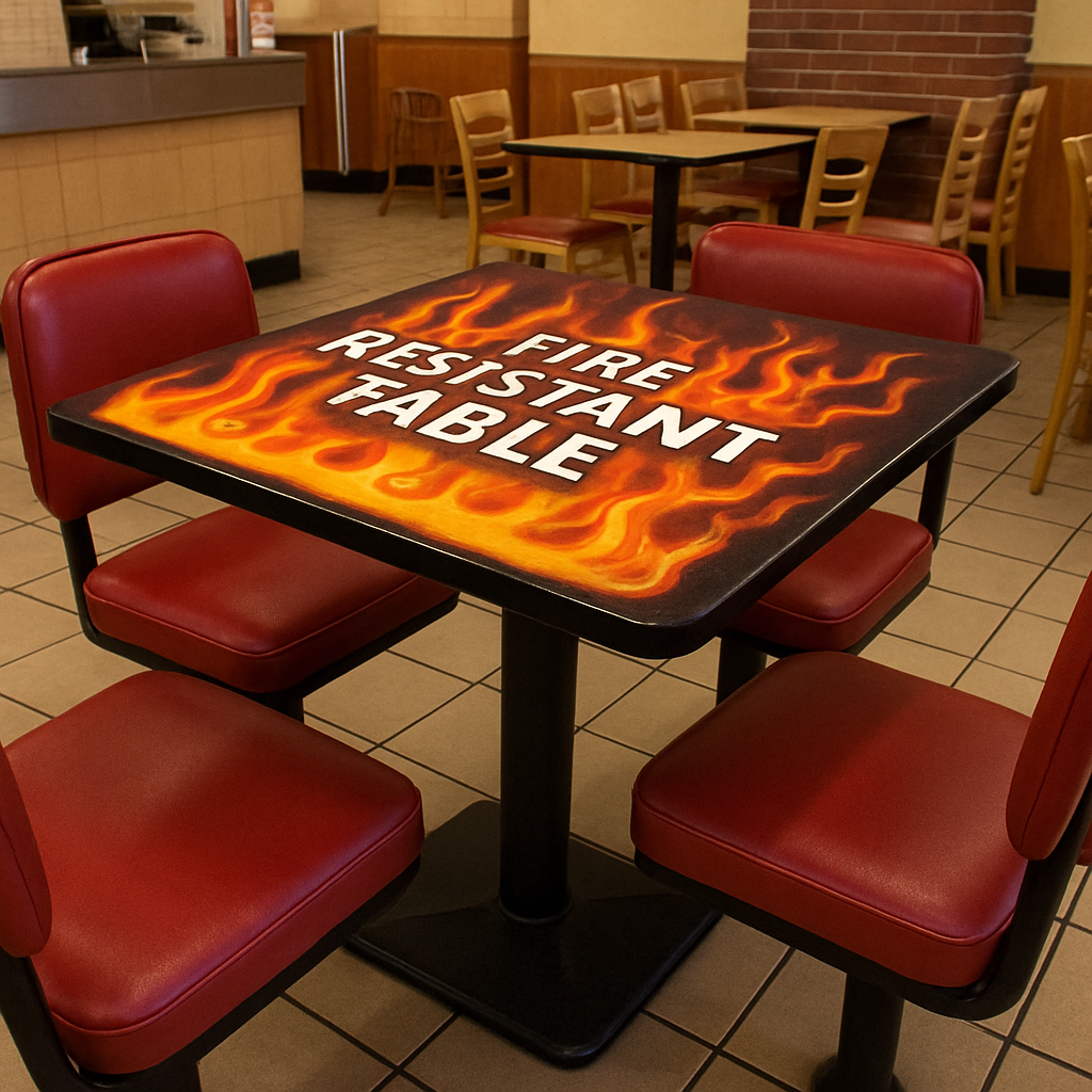 Heat Resistant Dining Table in a Modern Fast Food Restaurant Heat Resistant Dining Table in a Modern Fast Food Restaurant