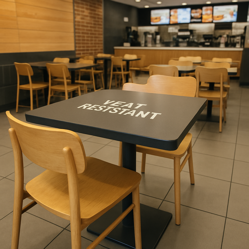 Fire Resistant Dining Table in a Fast Food Setting Fire Resistant Dining Table in a Fast Food Setting
