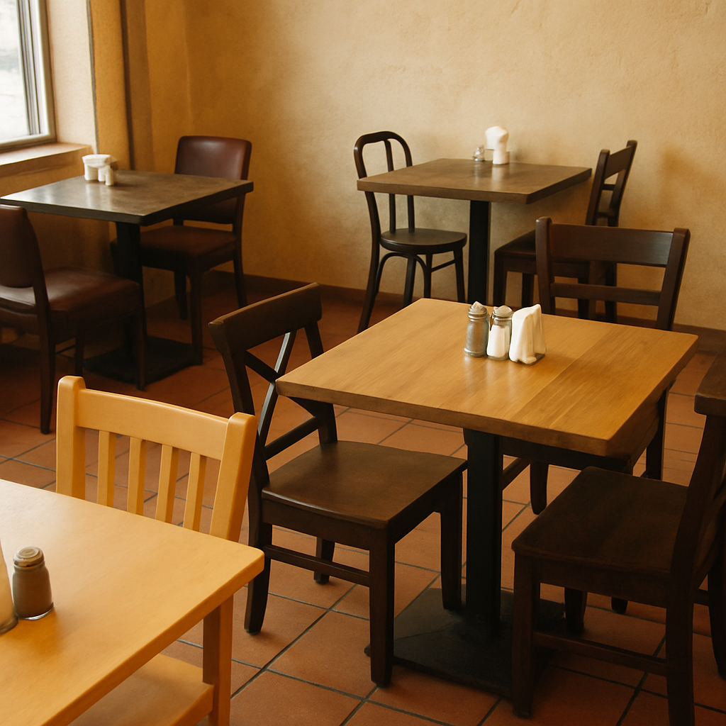 Different table styles in a restaurant setting Different table styles in a restaurant setting