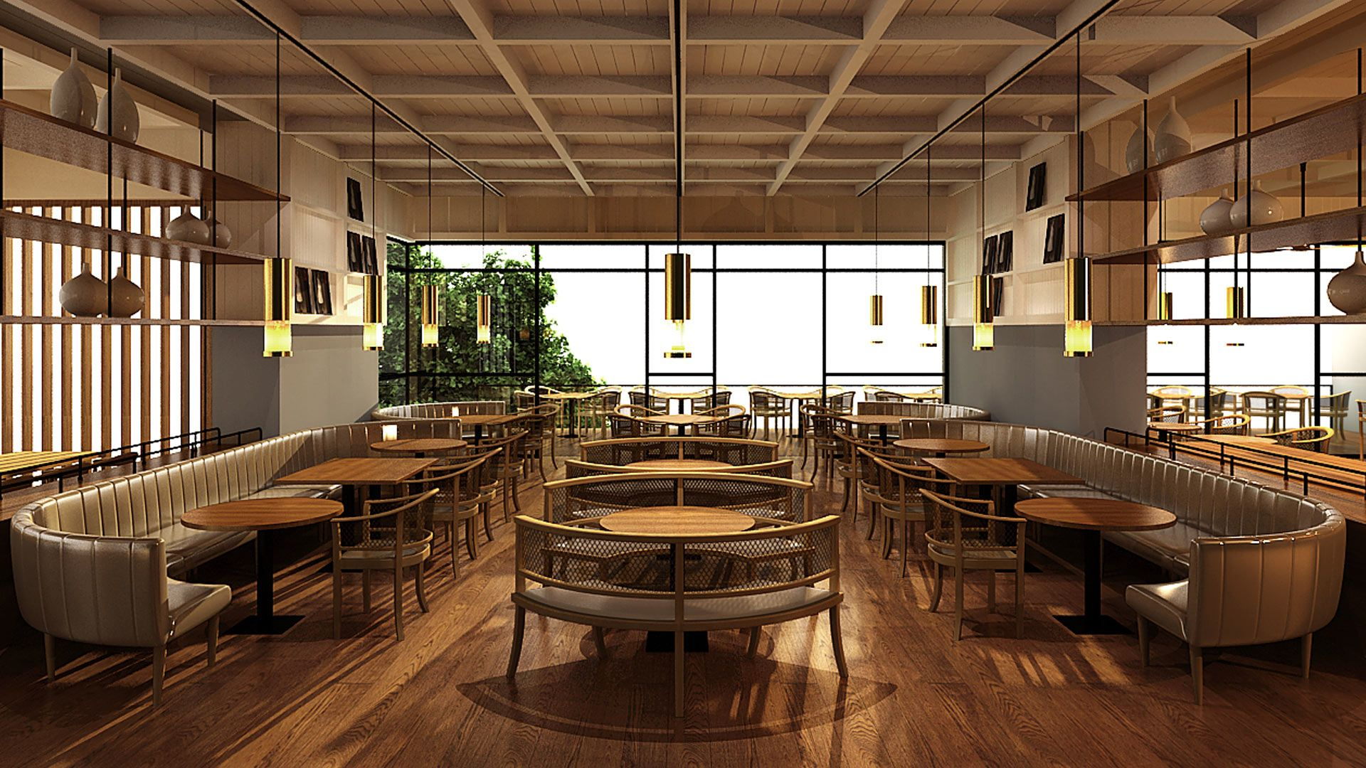 Double row booth seating