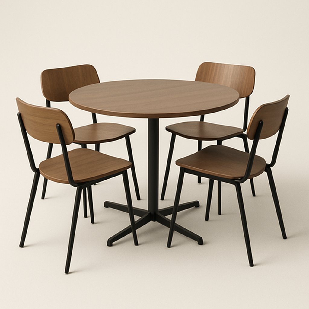 Modern commercial table set with four chairs
