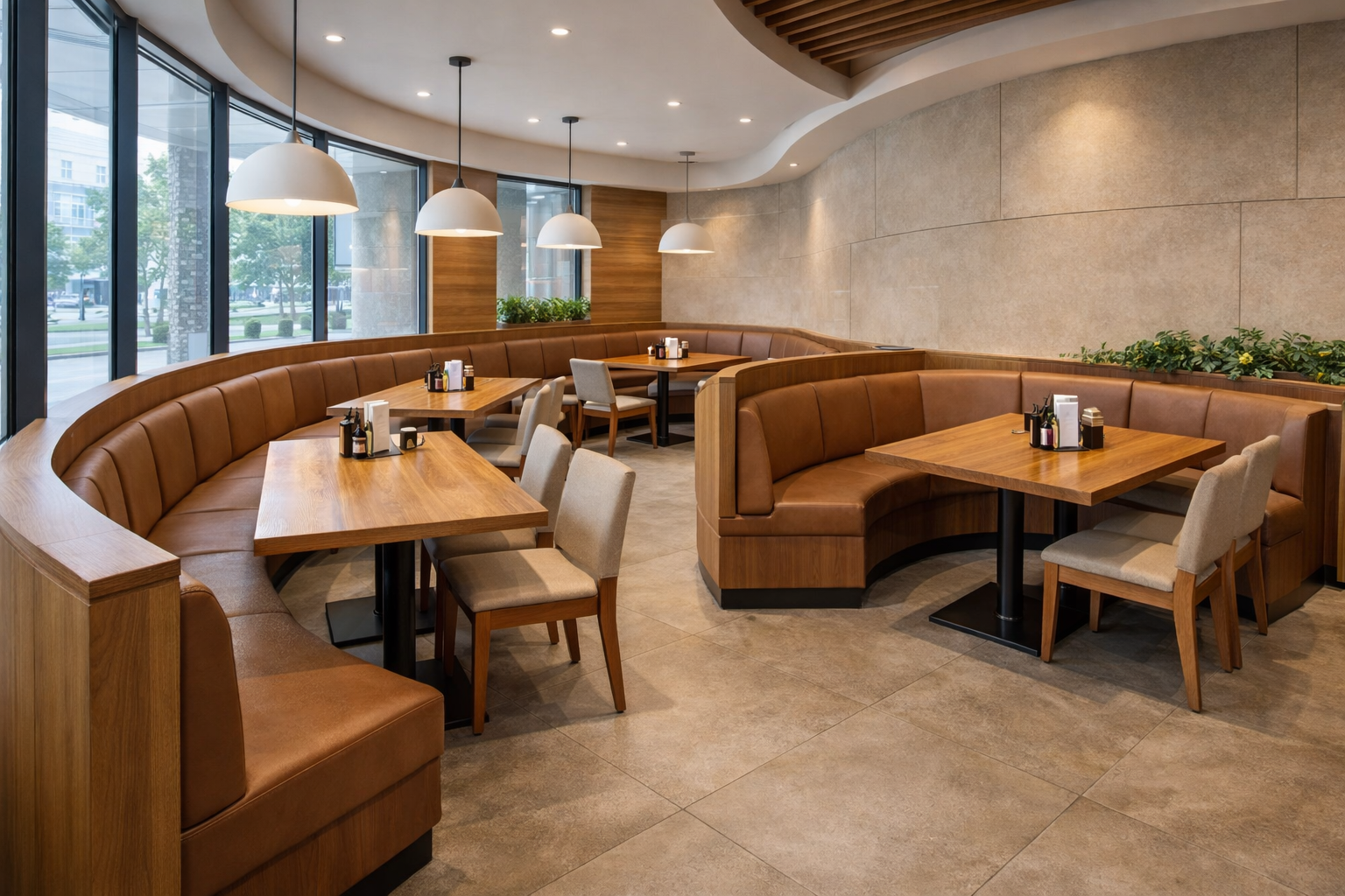 Custom Curved Booths for Irregular Restaurant Walls
