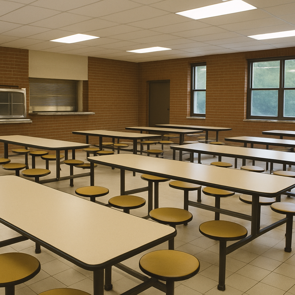 Fixed seating in a school cafeteria