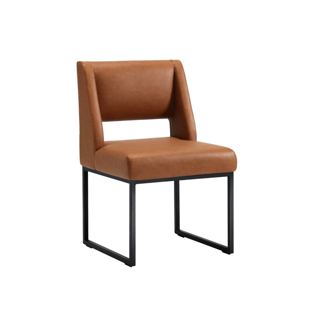 Faux Leather Upholstered Parsons Chair with Metal Frame