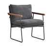 Modern Upholstered Armchair with Wood Armrests and Metal Frame