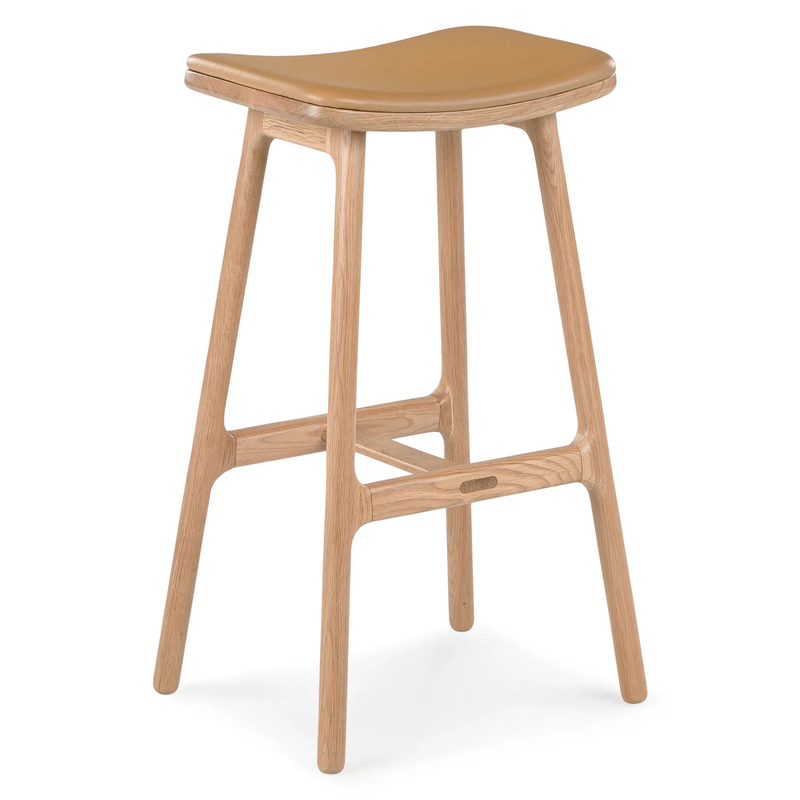 Leather Counter Stool - Light Oak And Roam Tan