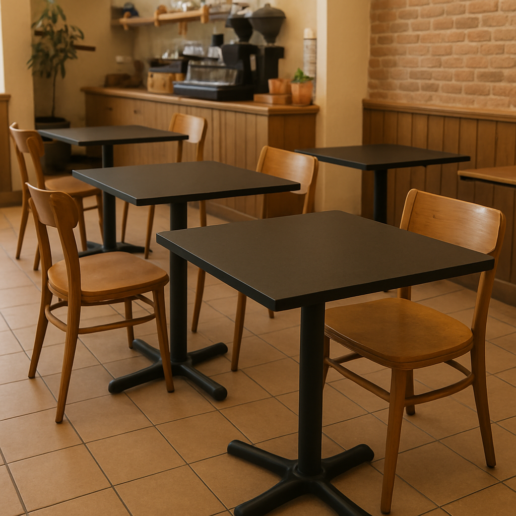Fireproof board caf&eacute; tables with metal base