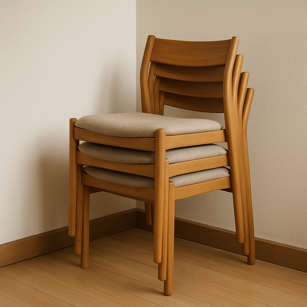 Compact dining chairs stacked neatly