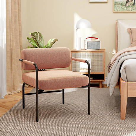 Modern Upholstered Accent Chair with Cylindrical Backrest & Metal Armrests1.png