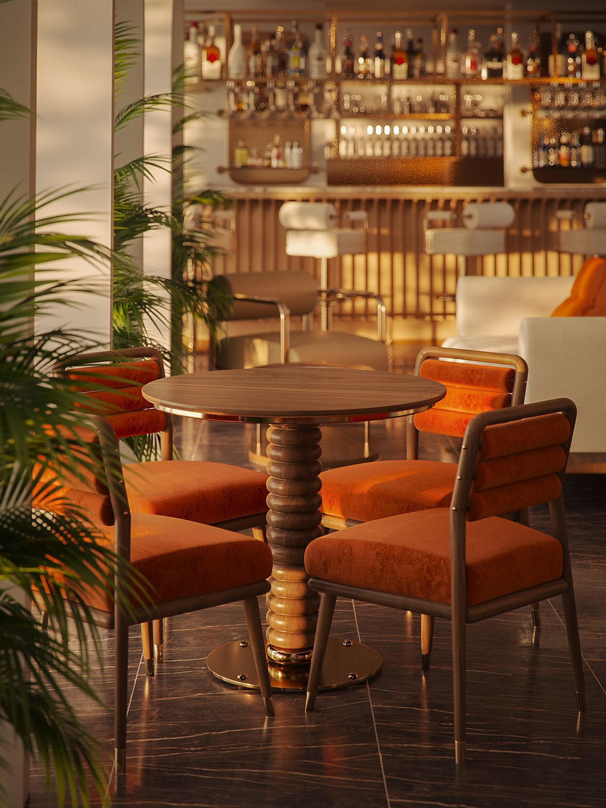 mid‑century modern restaurant dining table and chairs set