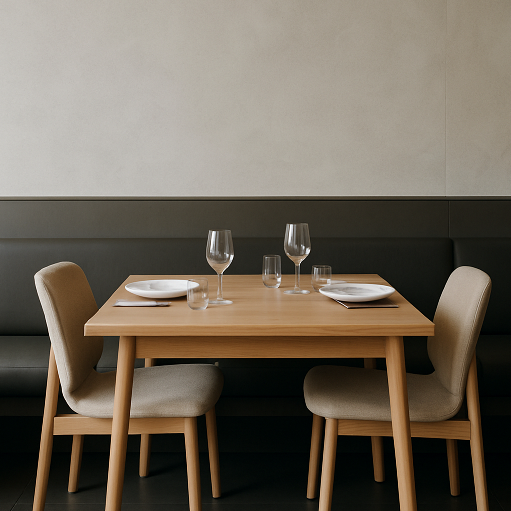 minimalist dining set in a modern restaurant setting