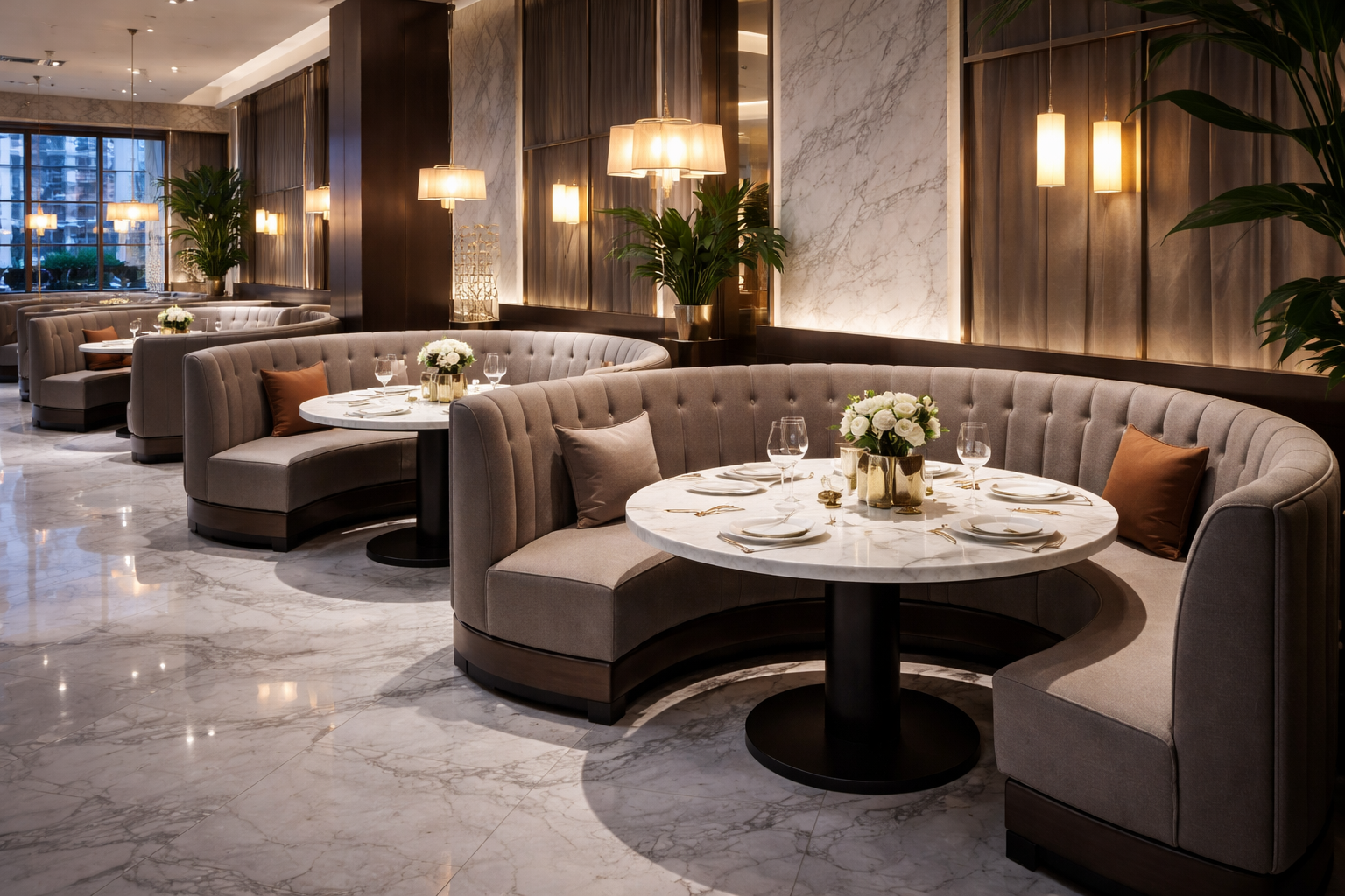 semi circular restaurant booths