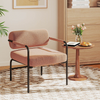 Modern Upholstered Accent Chair with Cylindrical Backrest & Metal Armrests