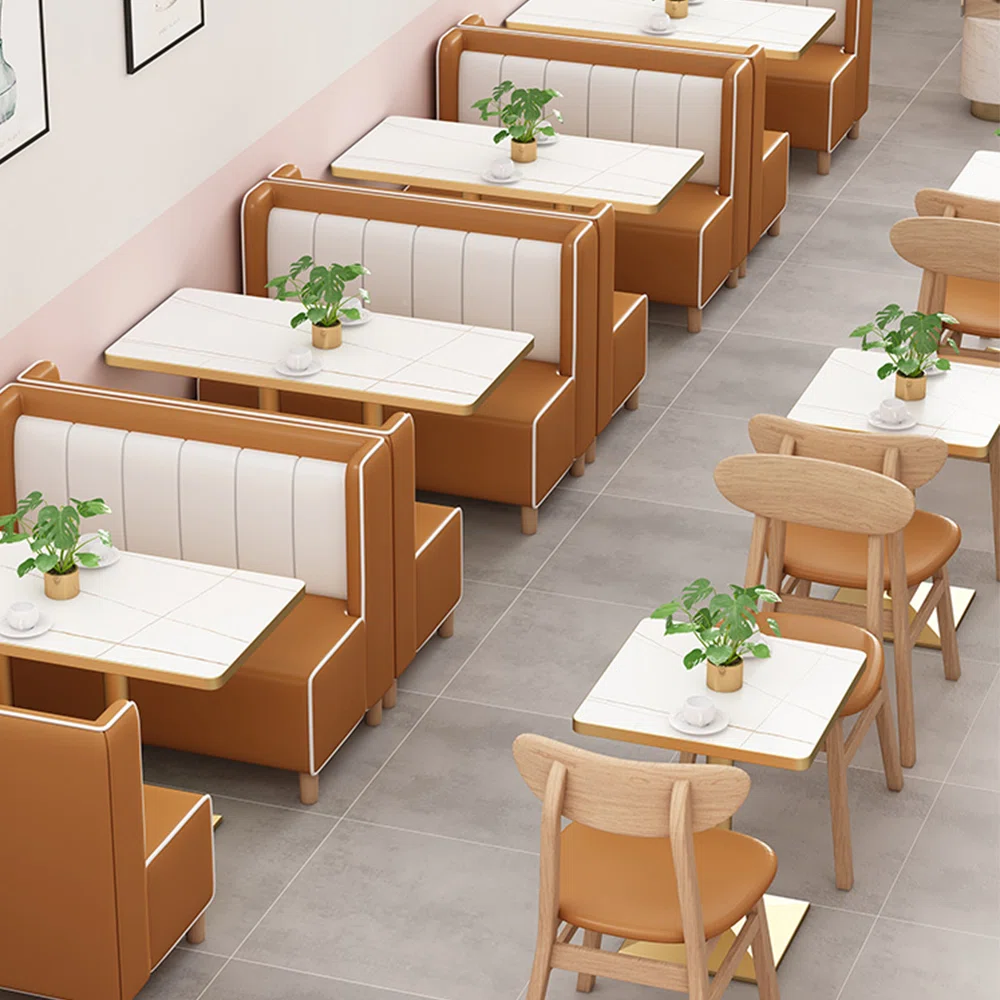 Minimalist Cafe Restaurant Bench Faux Leather Loveseat