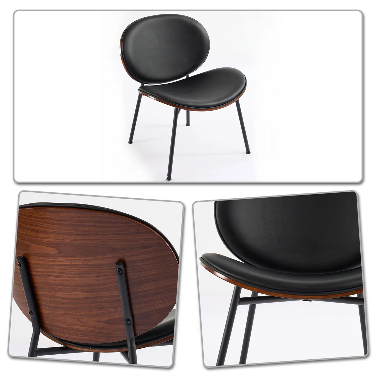 Modern minimalist upholstered reception chair with metal legs and faux leather