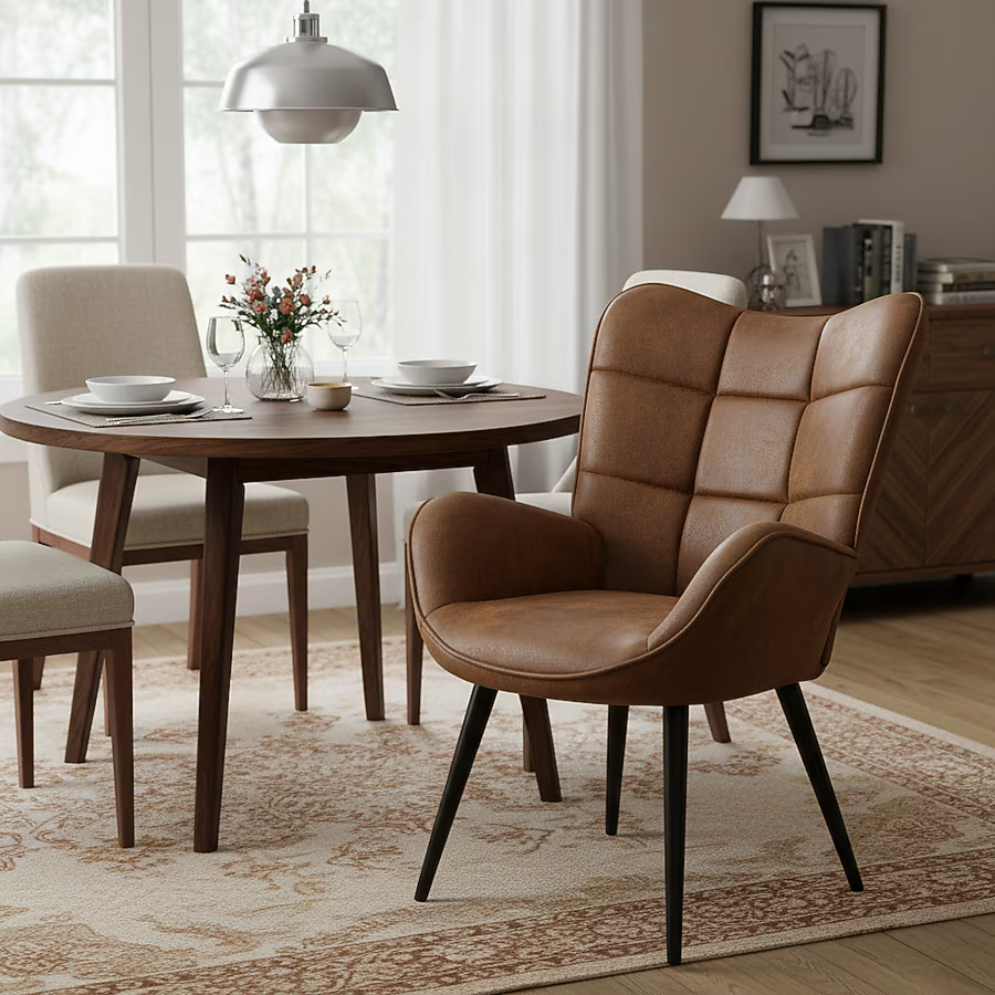 Brown Faux Leather Dining Chair