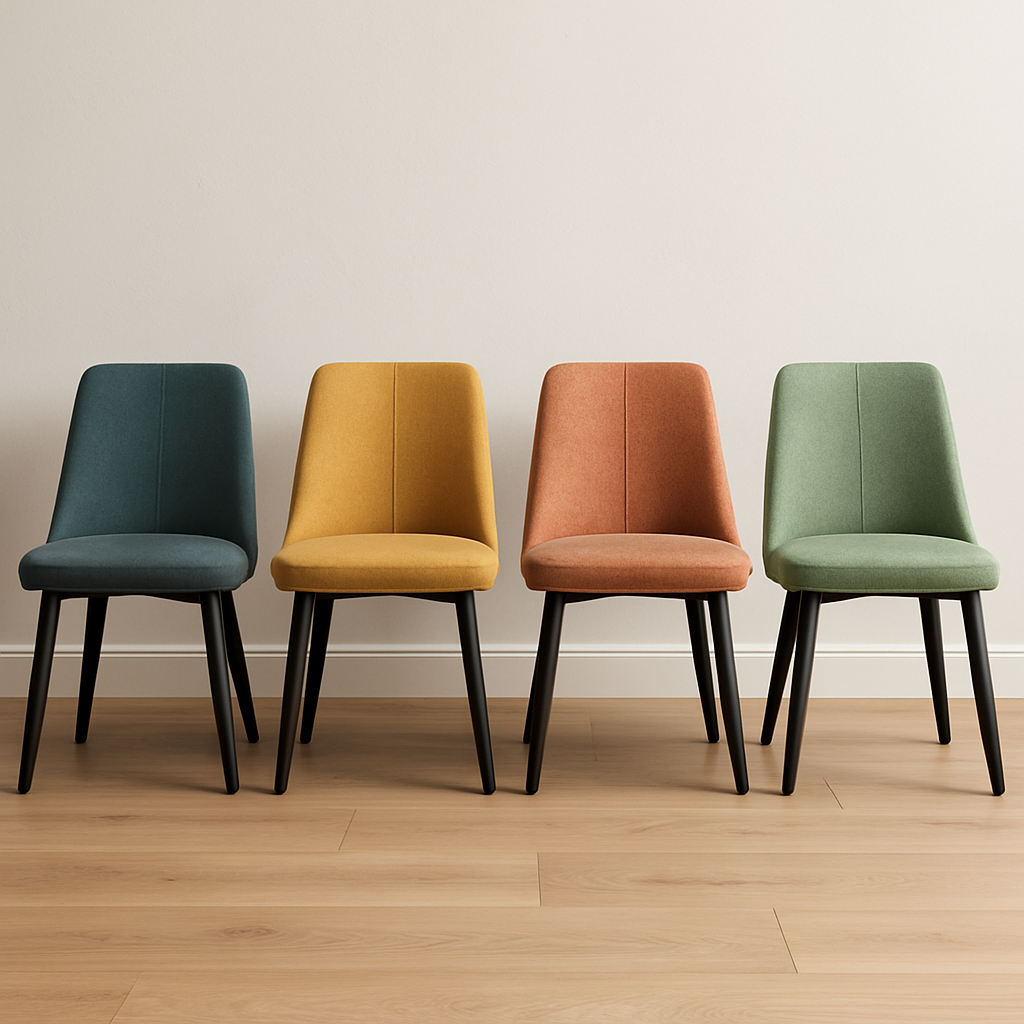 Modern metal dining chairs in a minimalist dining room