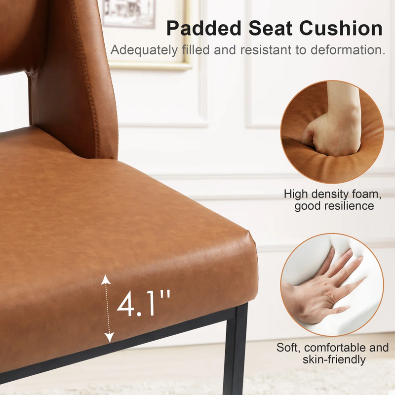 Faux Leather Upholstered Parsons Chair with Metal Frame