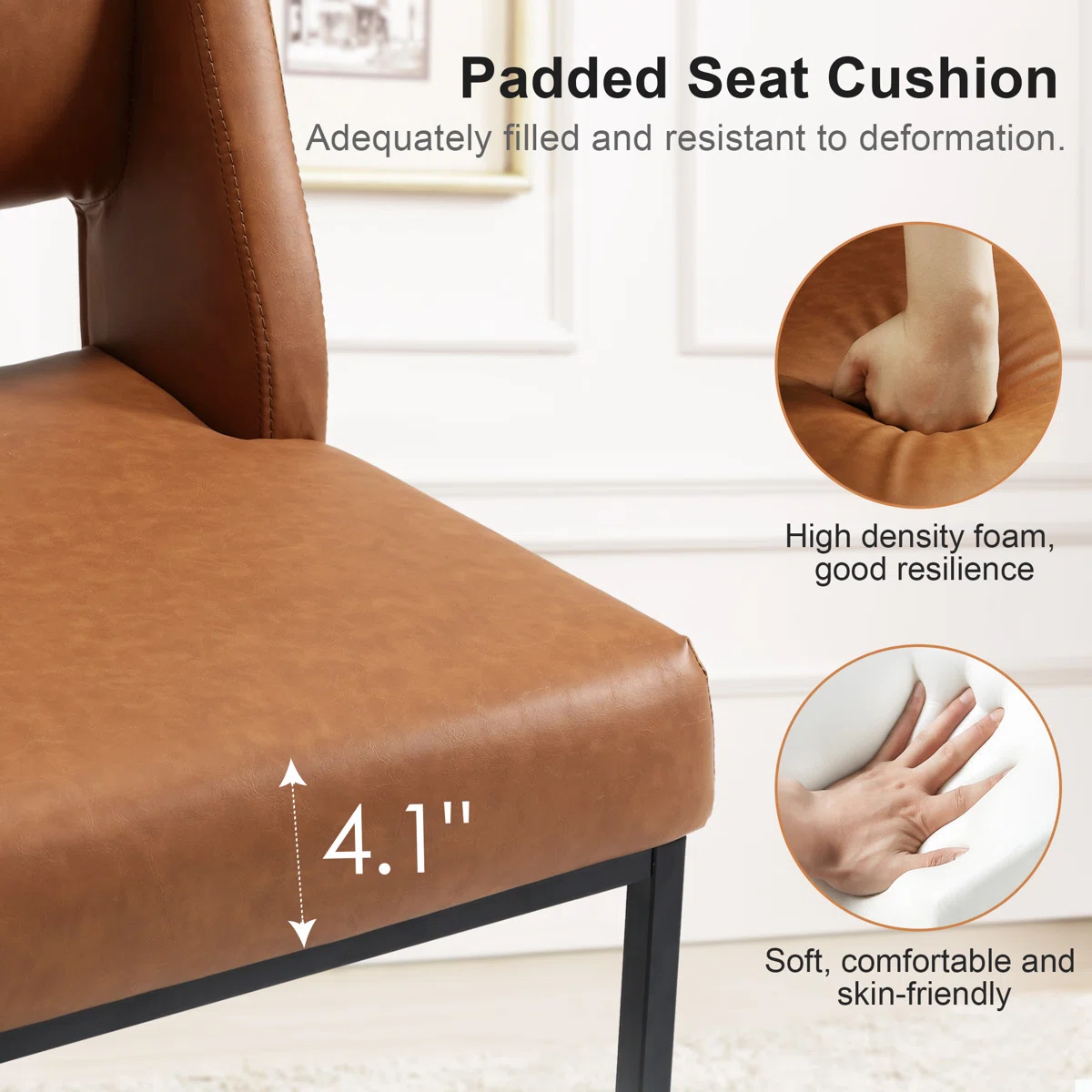 Faux Leather Upholstered Parsons Chair with Metal Frame