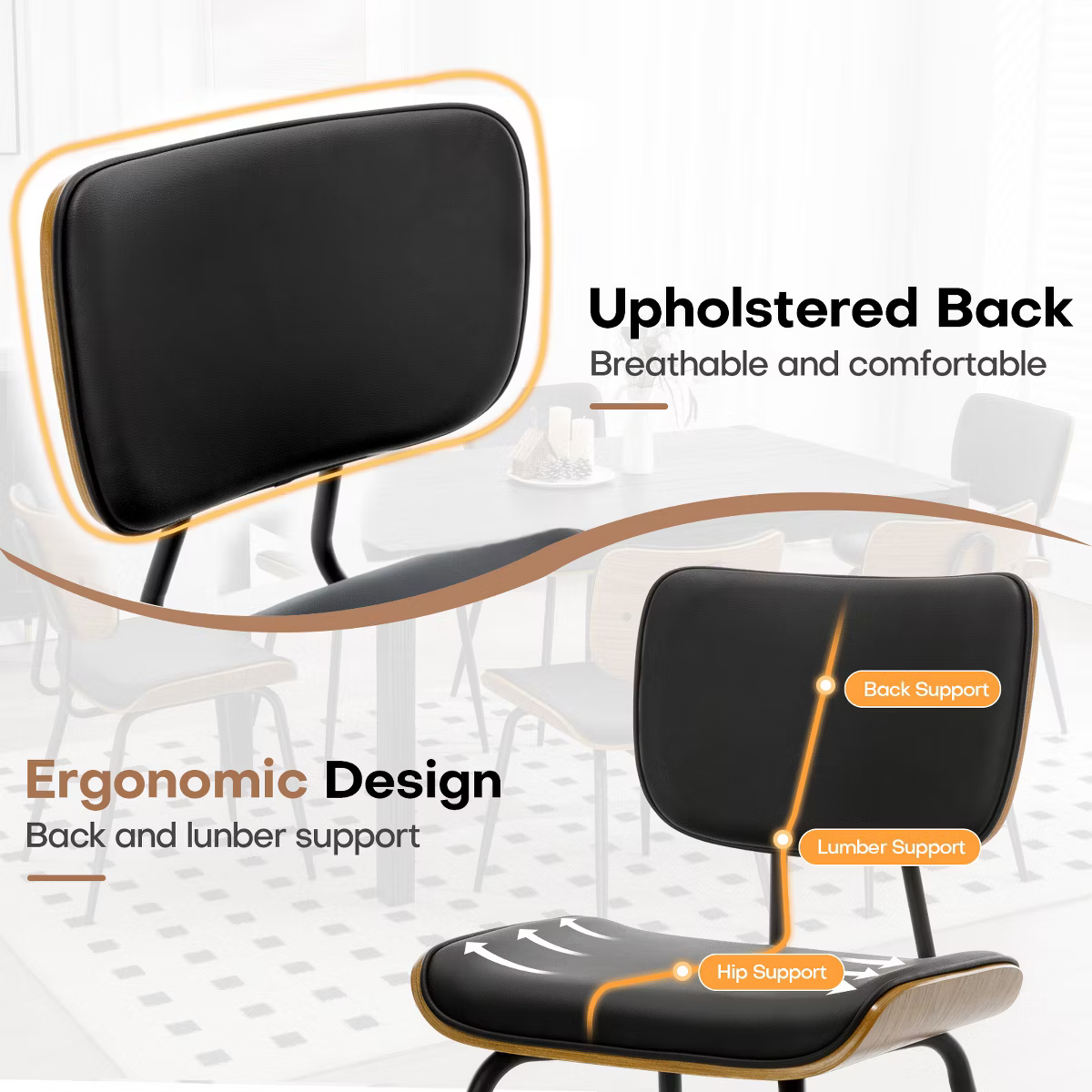 Upholstered Armless Side Chair with Metal Legs