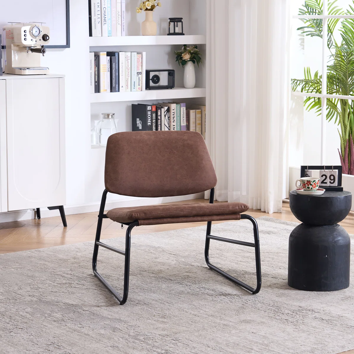 Modern Accent Lounge Chair with Faux Leather Upholstery5