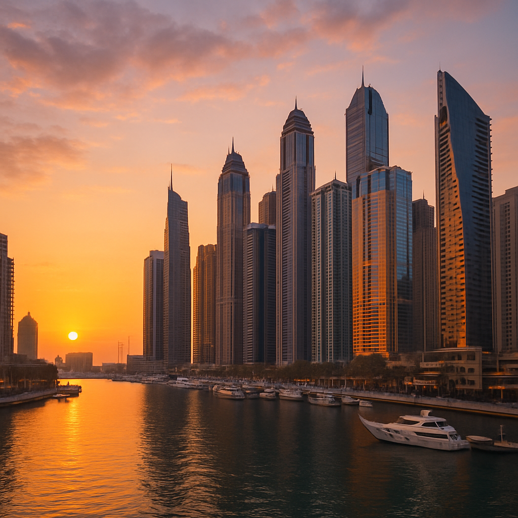 Modern patio furniture with cityscape view