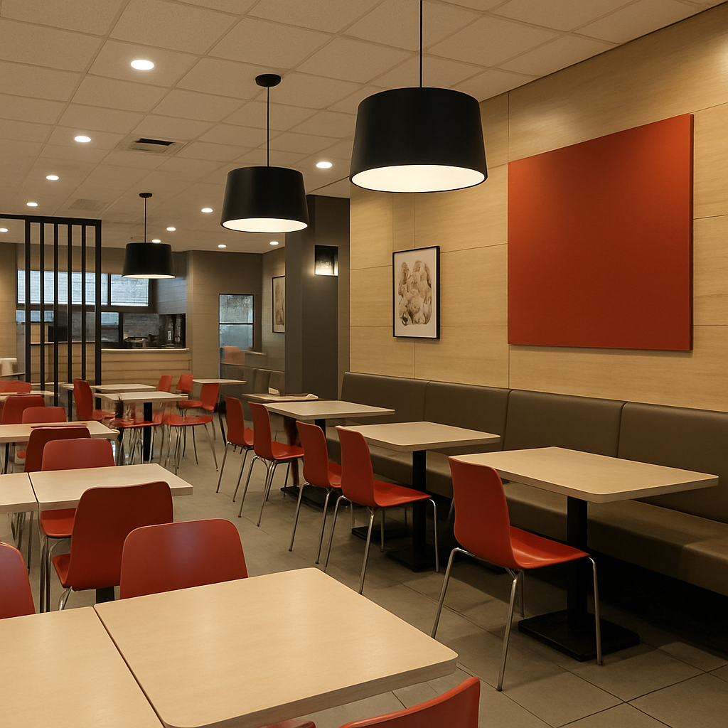 Modern dining area in a fast food restaurant