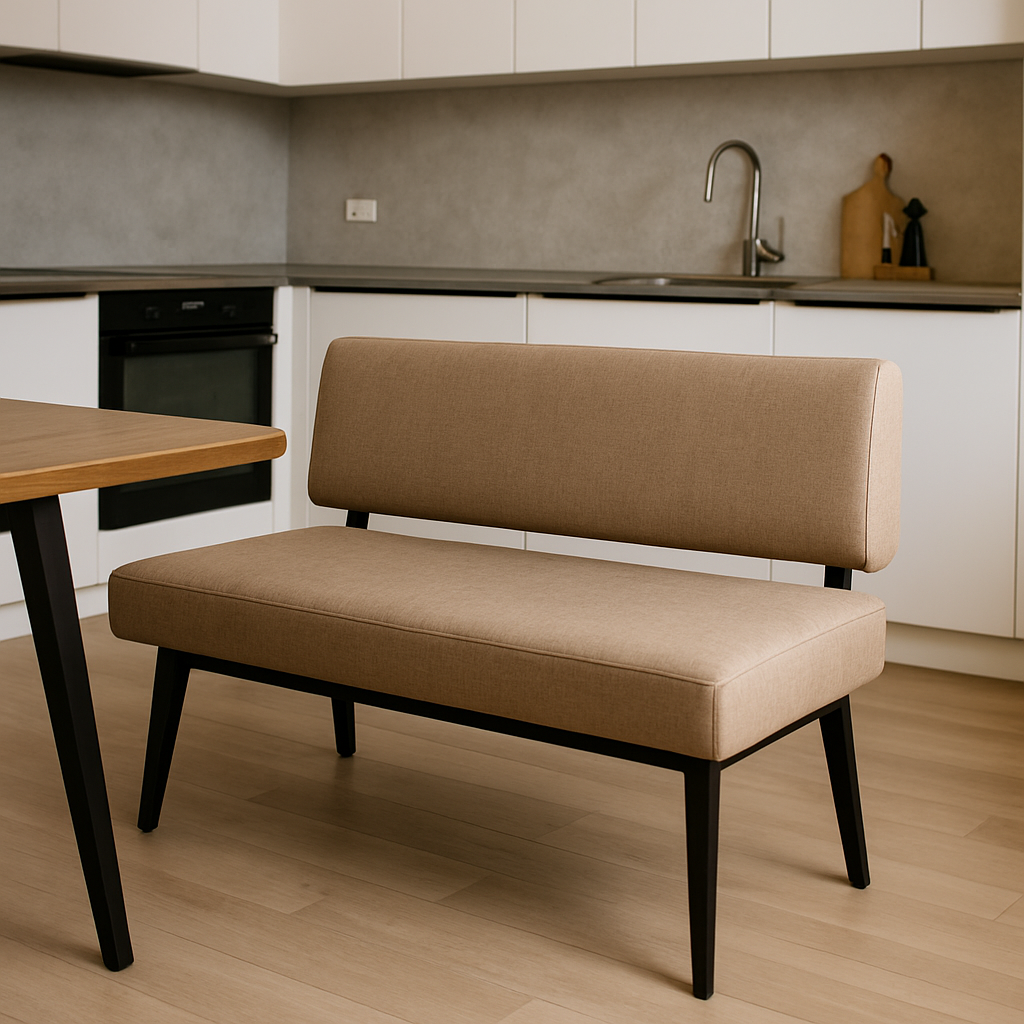 Stylish dining bench with backrest in a modern kitchen