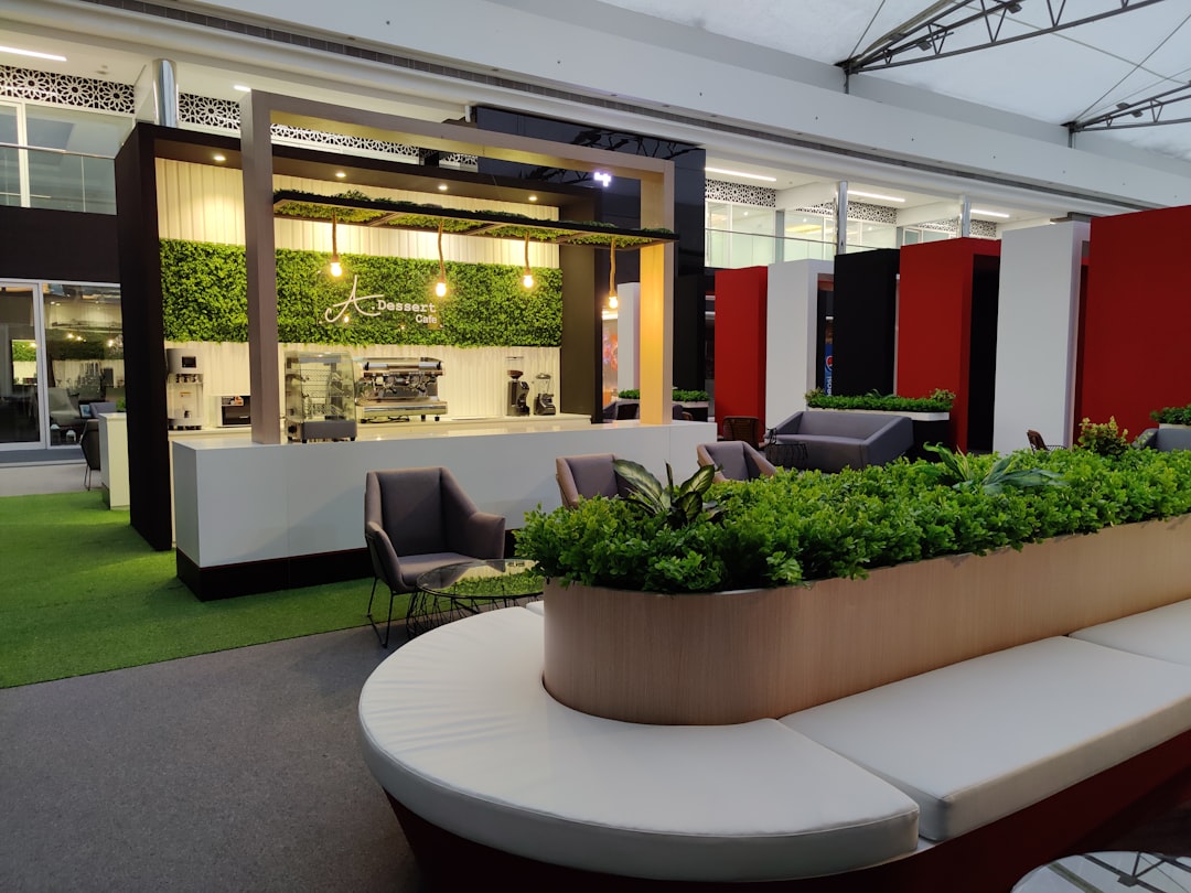Office cafeteria with eco-friendly furniture