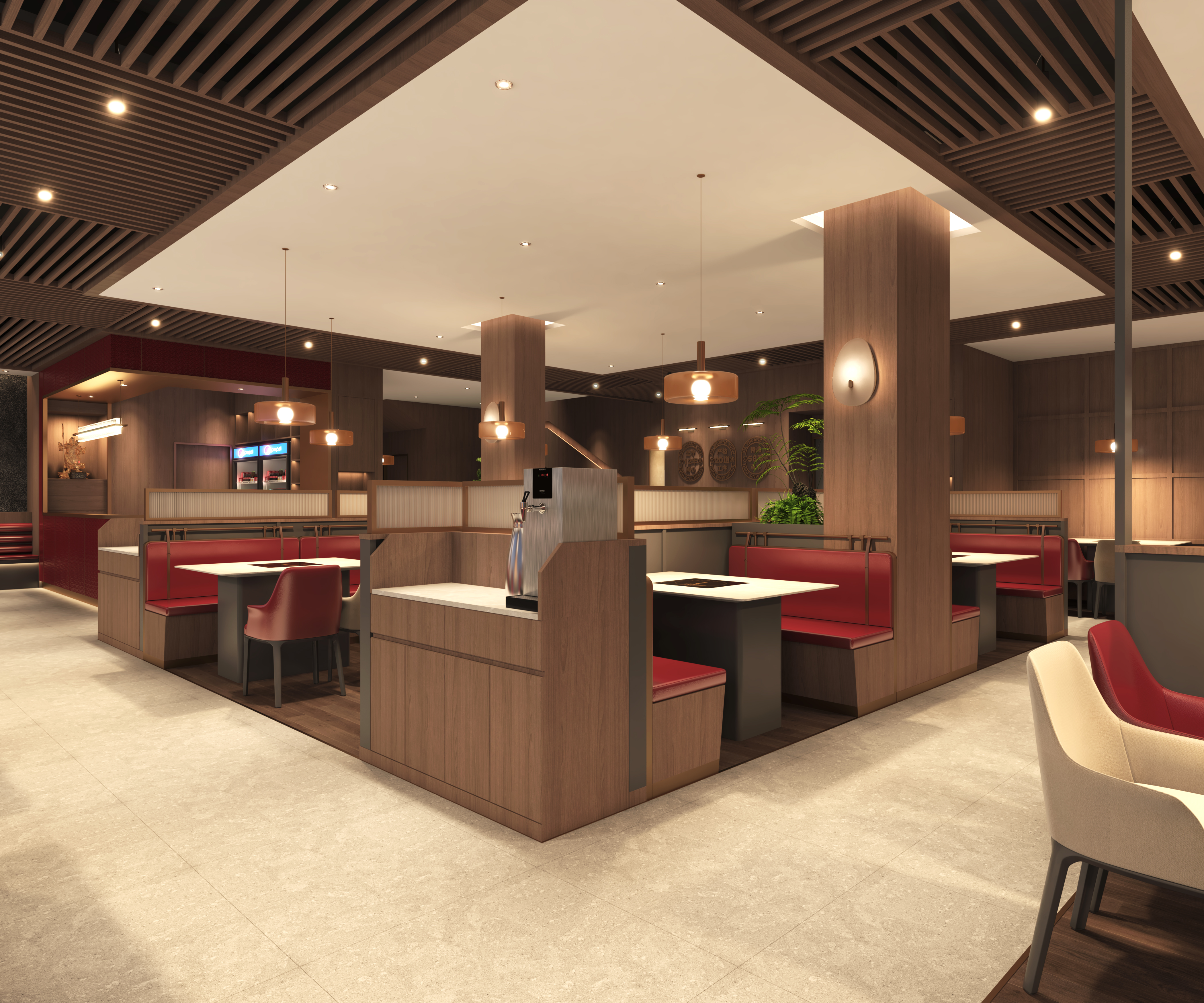 Wooden semicircular booth seating