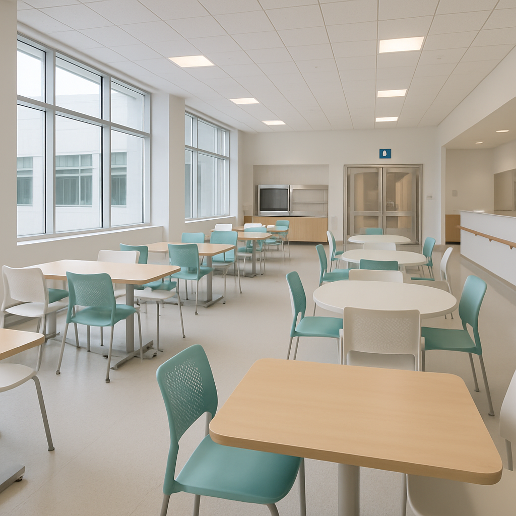 modern hospital dining area with lightweight furniture