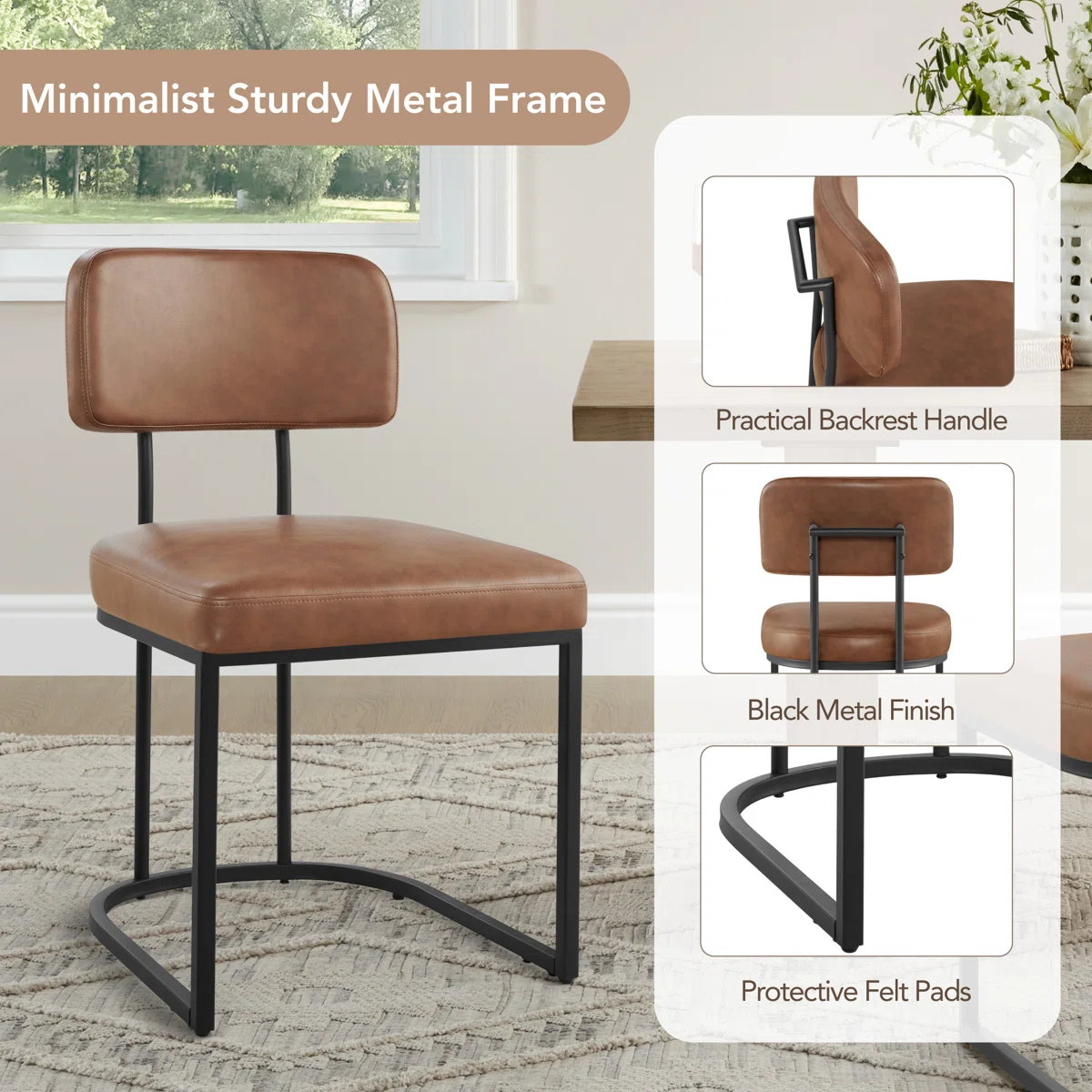 Modern Upholstered Metal Frame Dining Chair with Backrest Handle1