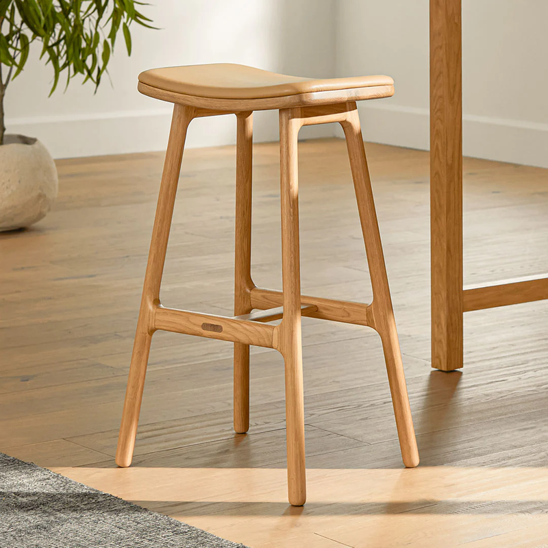 Leather Counter Stool - Light Oak And Roam Tan