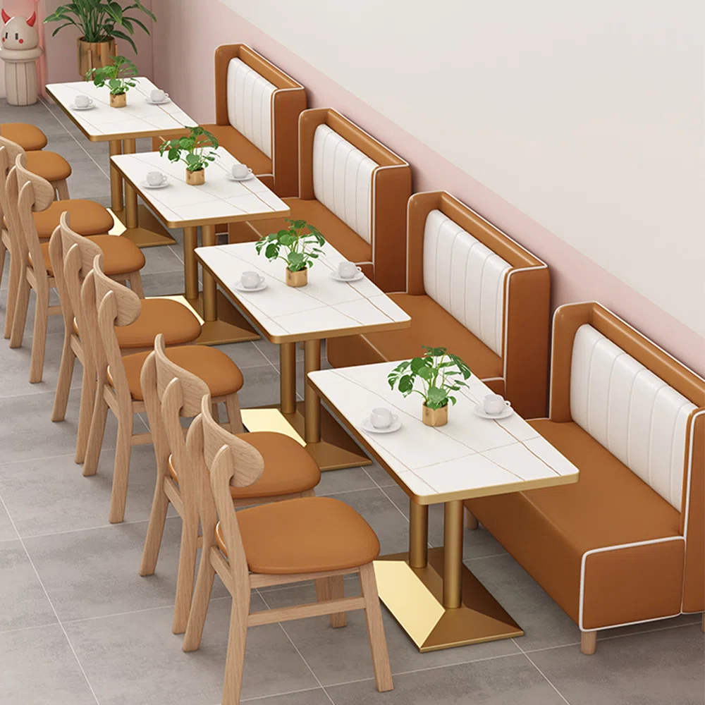 Minimalist Cafe Restaurant Bench Faux Leather Loveseat