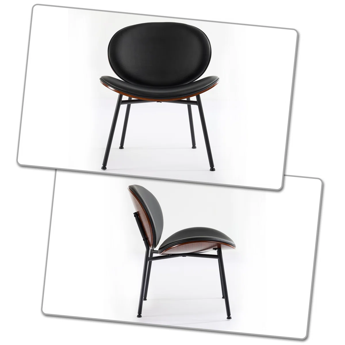 Modern minimalist upholstered reception chair with metal legs and faux leather