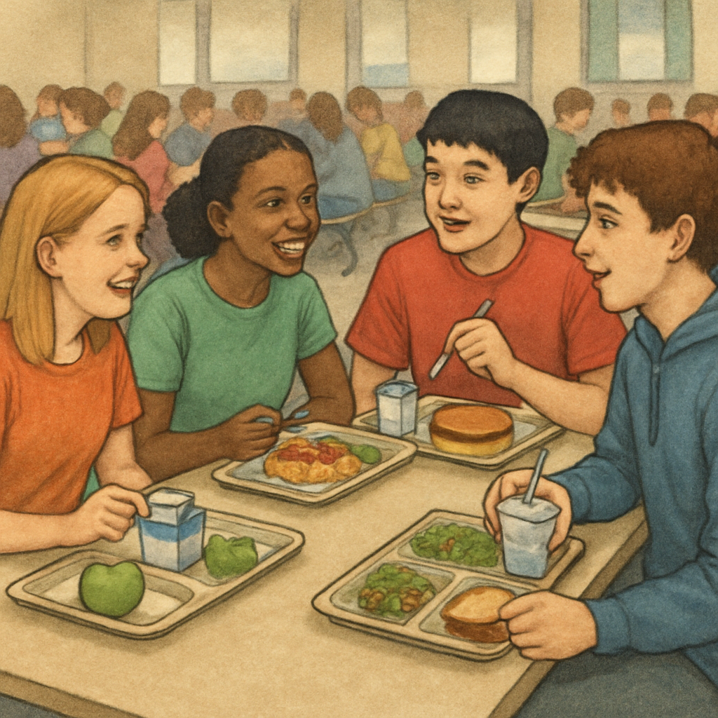 students having lunch in cafeteria