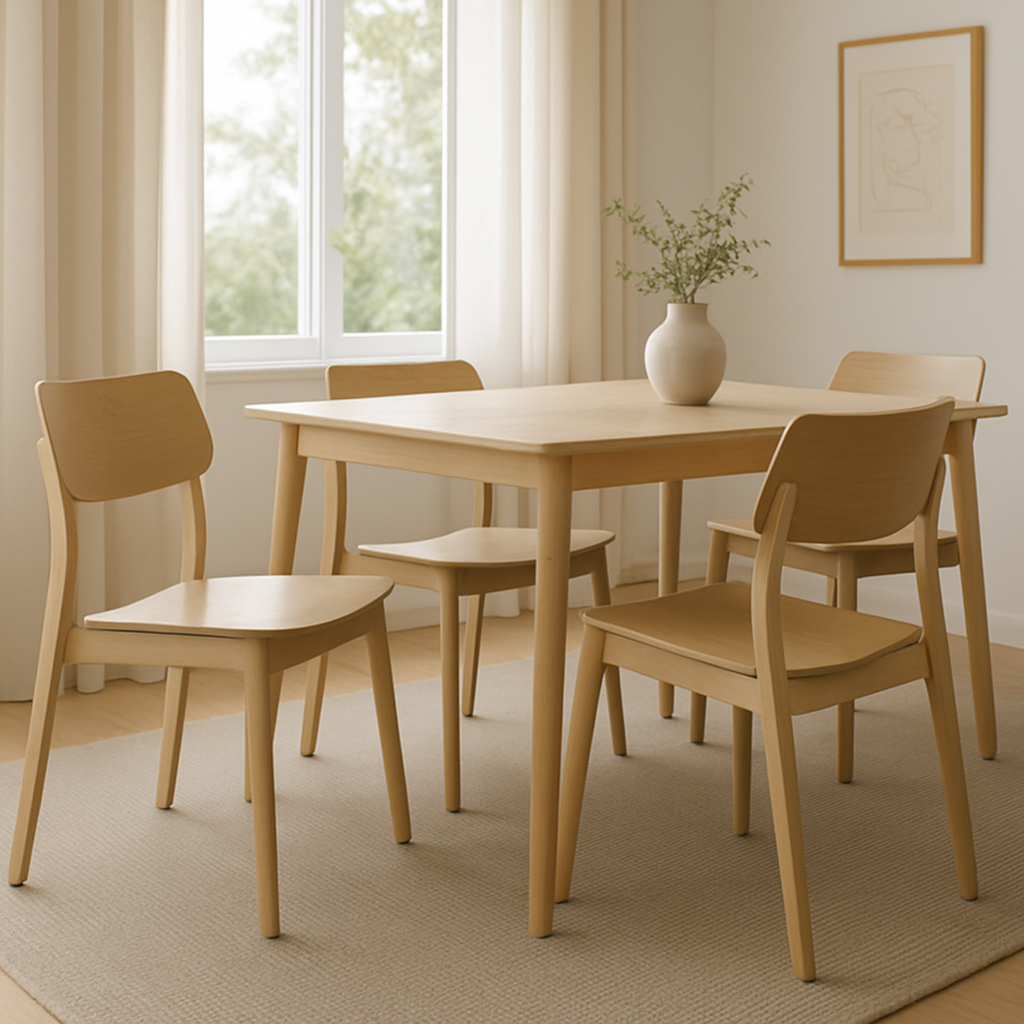 modern wooden stackable chairs in a dining room