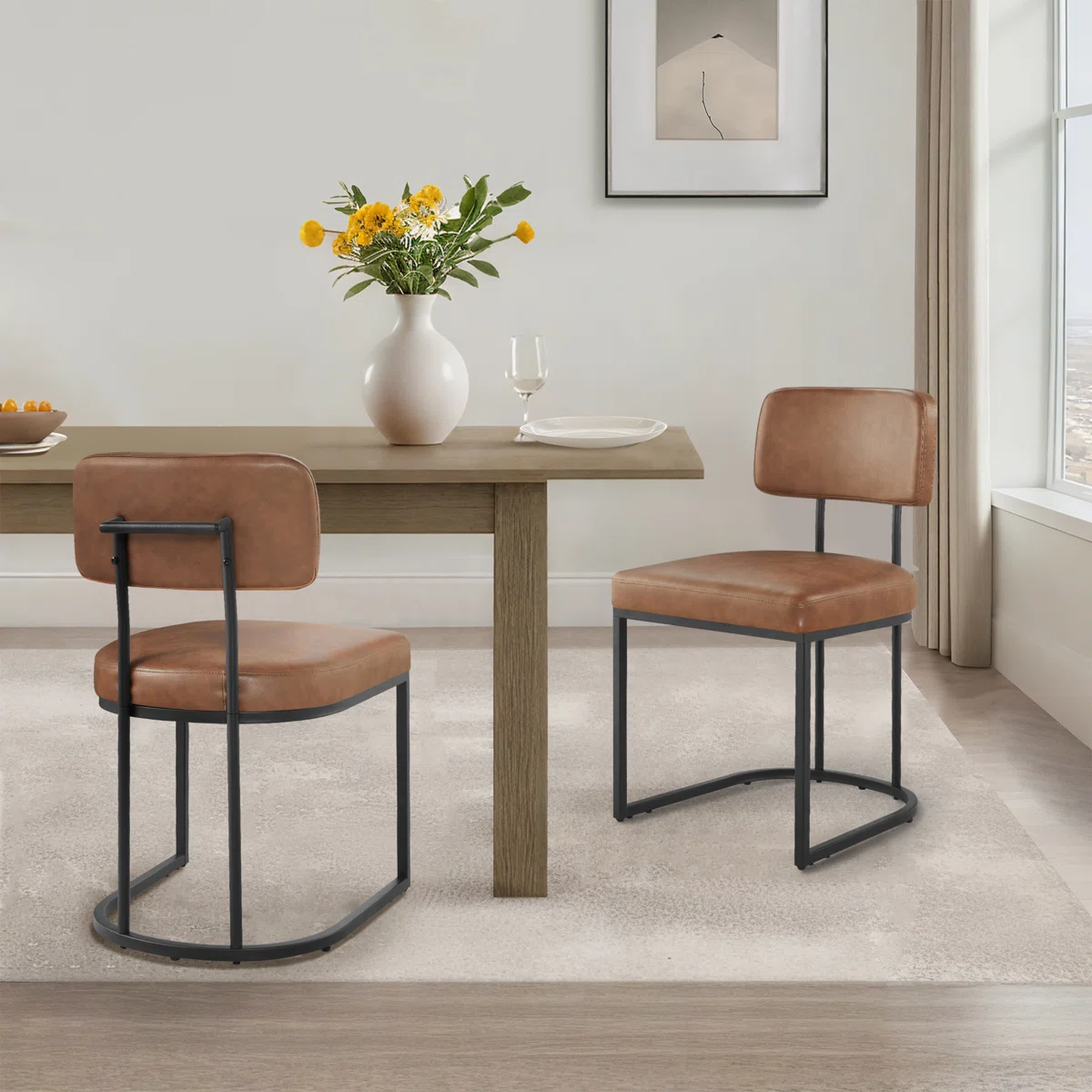 Modern Upholstered Metal Frame Dining Chair with Backrest Handle7