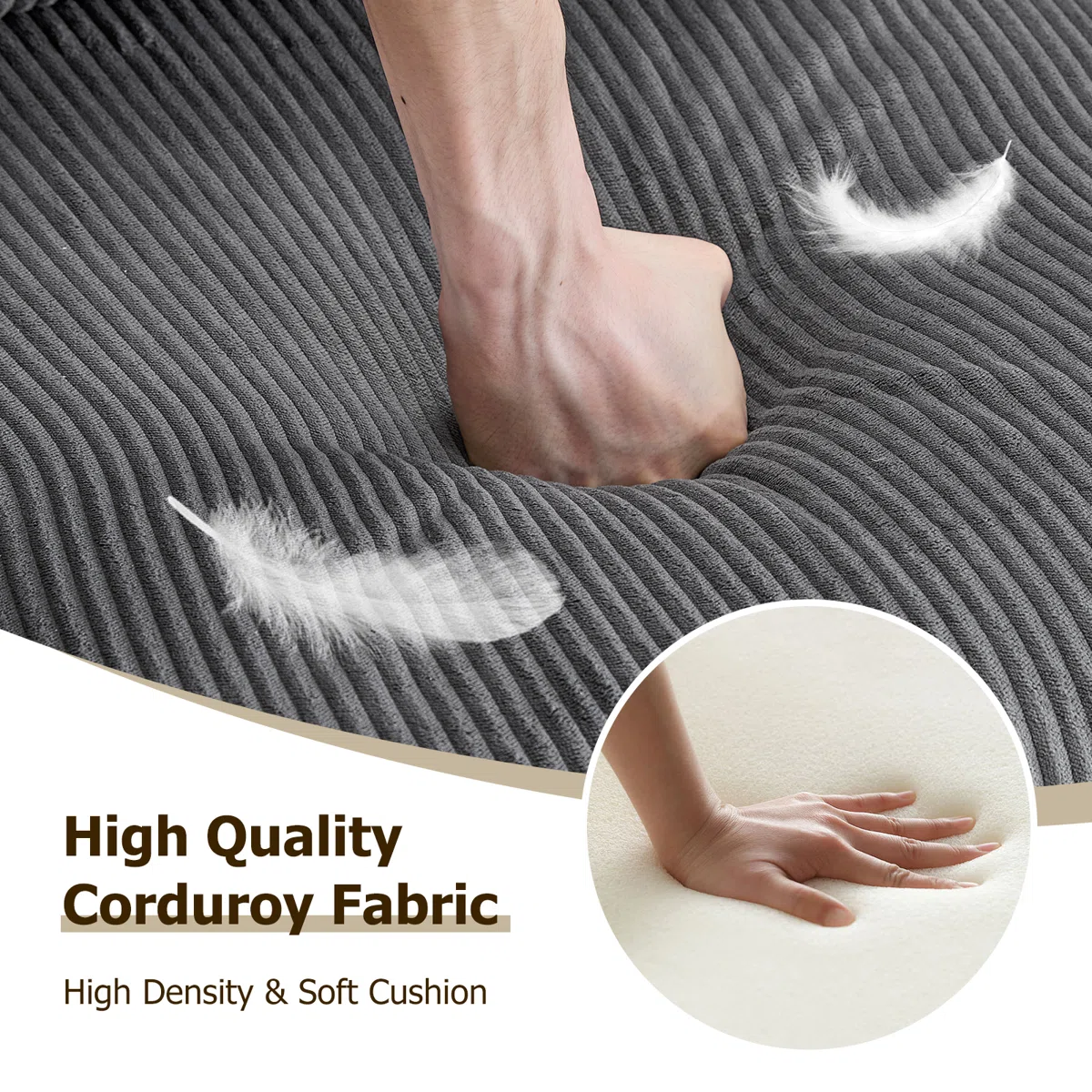 Modern Upholstered Armchair with Wood Armrests and Metal Frame