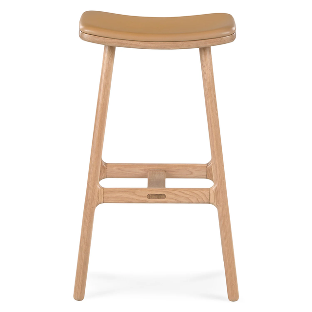 Leather Counter Stool - Light Oak And Roam Tan