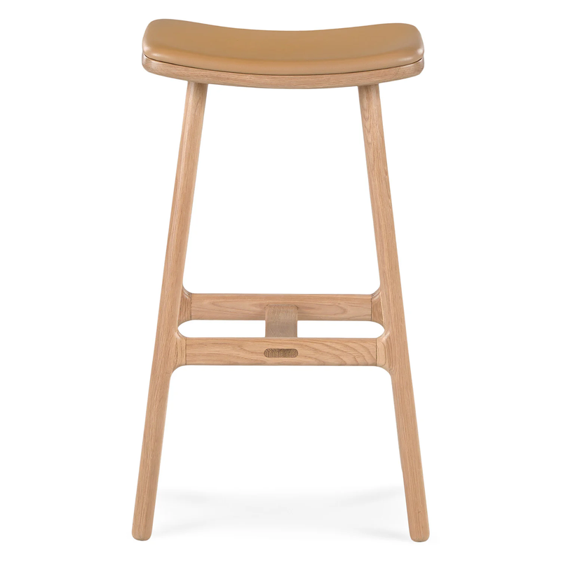Leather Counter Stool - Light Oak And Roam Tan