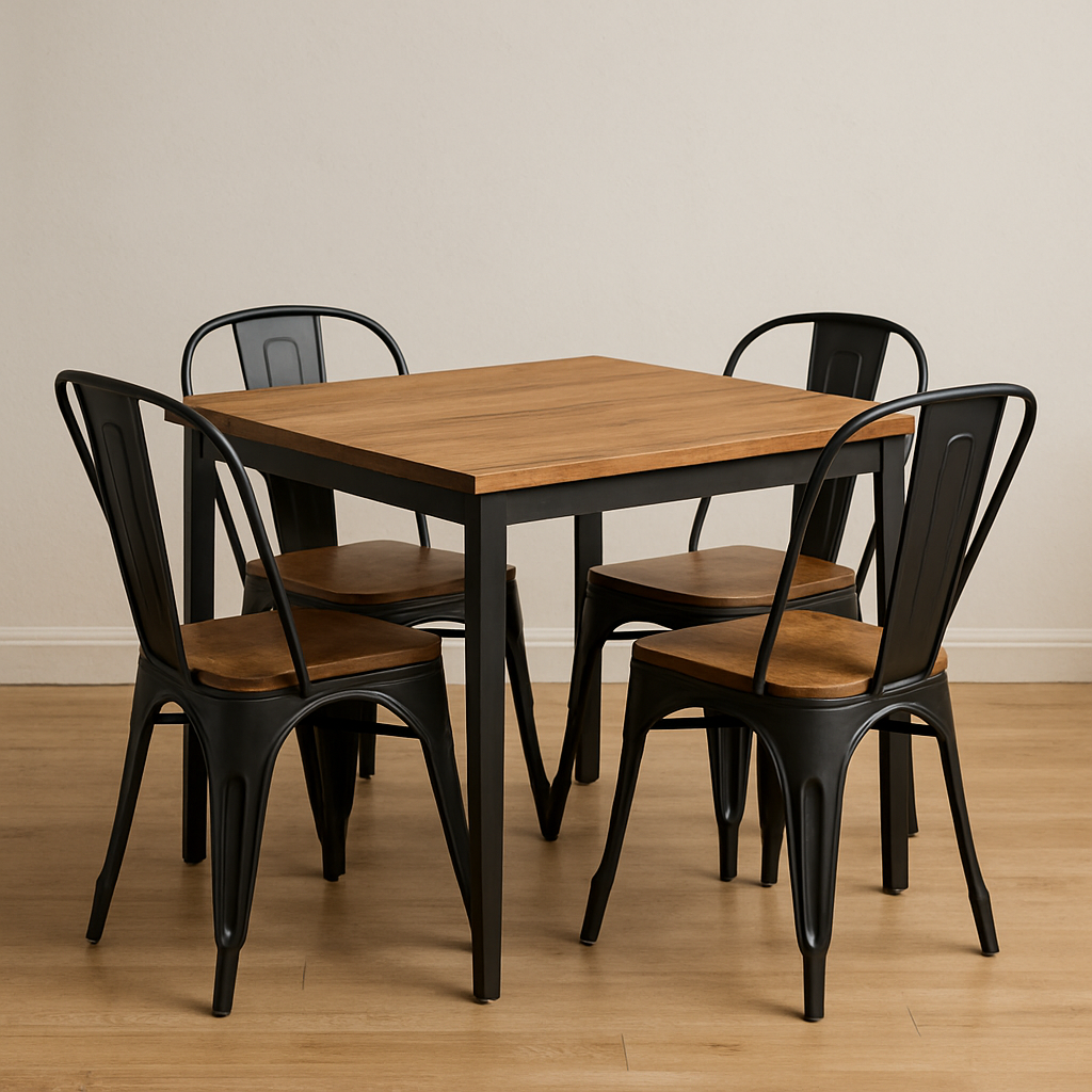 Metal Dining Chairs with Wooden Table