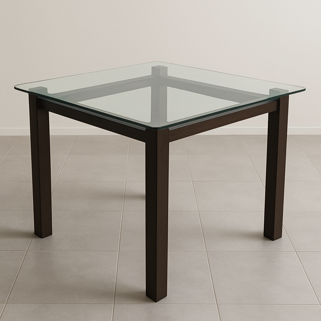 Modern square dining table with glass top