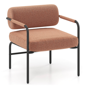 Modern Upholstered Accent Chair with Cylindrical Backrest & Metal Armrests