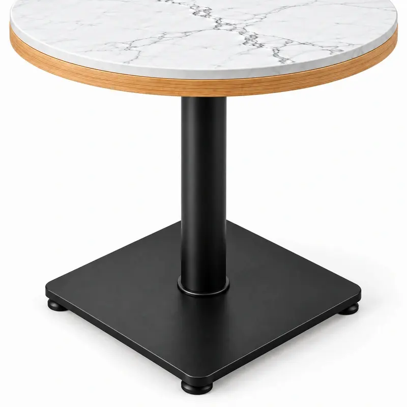 Black powder-coated steel table pedestal with round center column and square base plate
