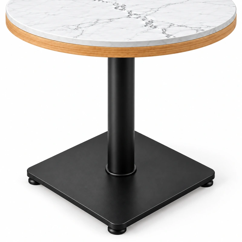 Black powder-coated steel table pedestal with round center column and square base plate