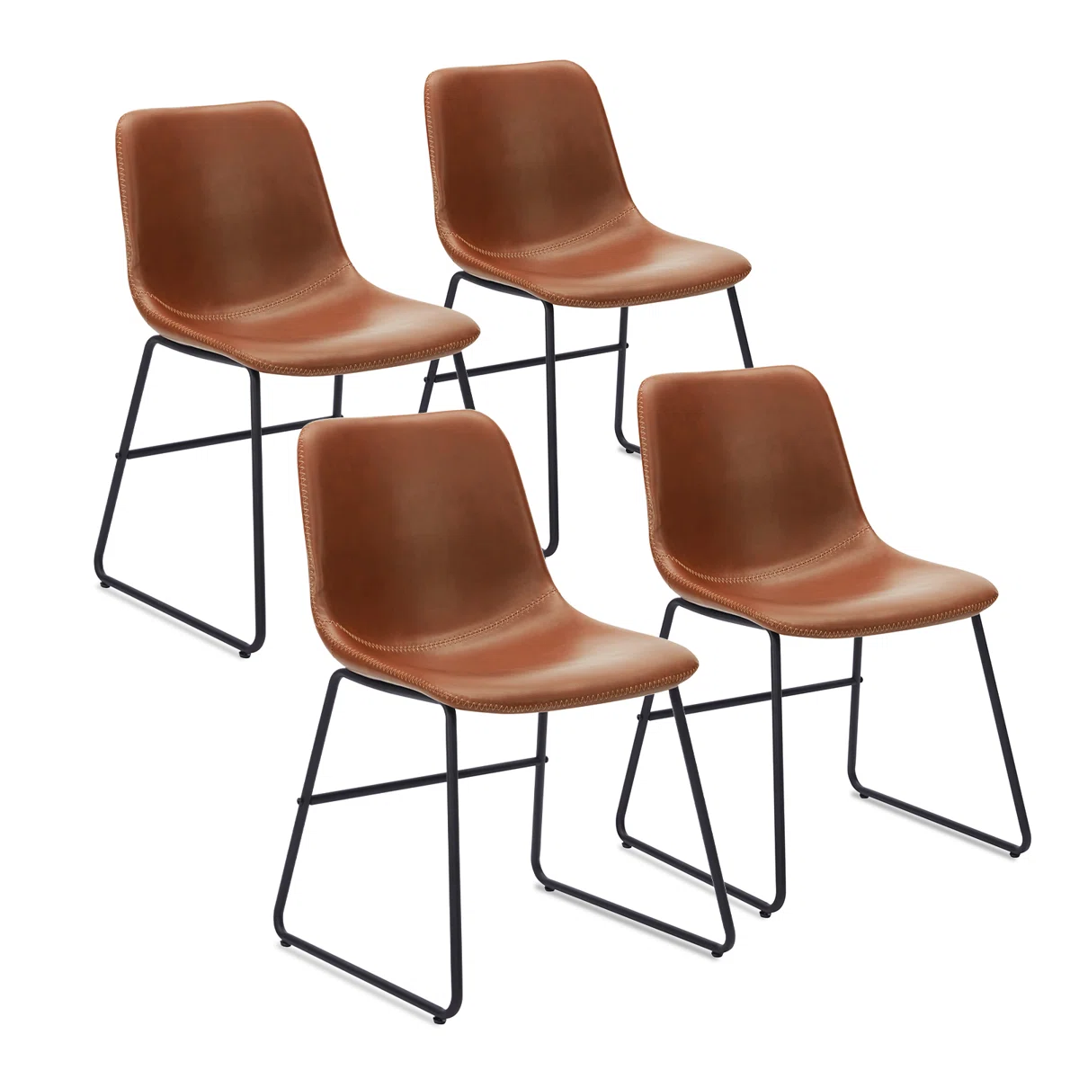 Metal Dining Chairs with Faux Leather Upholstery