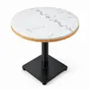 Wood veneer edge detail of round restaurant table with multilayer plywood substrate