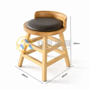 Rubberwood restaurant stool with gray upholstered seat, dimensioned 400×400×500mm