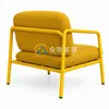 Yellow metal frame armchair with upholstered seat, curved tubular arms and 600×720×780mm dimensions